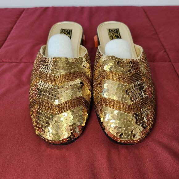 Shoes - Vintage Easy USA Sequin Beads Mule Slides Y2K Satin Slippers Sz 7 NIB